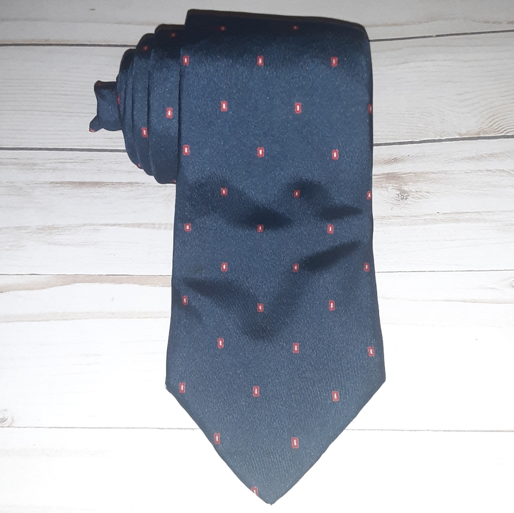 Christian Dior Blue Red White 100% Silk Necktie w/ Flaw